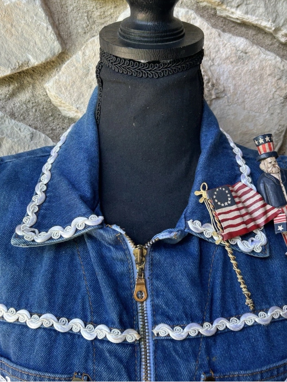 Vintage Womens 4th Of July Denim Vest S/M Stars & Stripes Uncle Sam EC - Picture 3 of 15